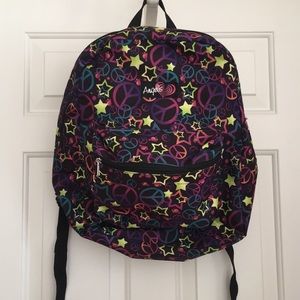 Angels Girls Book bag Zipper Stars on Black Backpack 1 outer zipper pouch